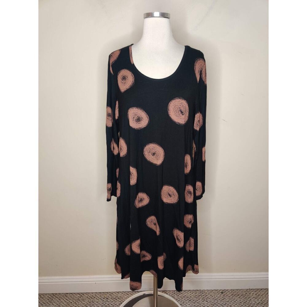 Komit Long Sleeve Dress Circles Stretch Artsy Lagenlook Pockets